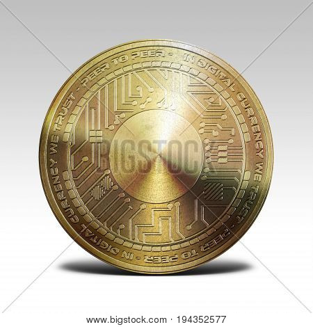 golden byteball coin isolated on white background 3d rendering illustration