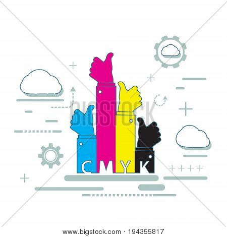 Paint CMYK for inkjet printer. Color pigments for the printing industry. Stock vector illustration.