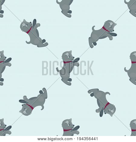 Vector illustration cute dogs characters seamless pattern of funny purebred puppy comic smile happy mammal breed drawing. Pedigree terrier canine adorable animal.