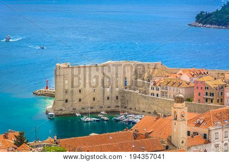 Aerial scenic view on Dubrovnik scenery in Croatia, Mediterranean.