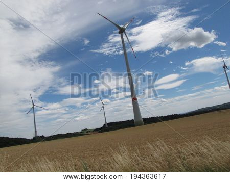 blue sky  wind blowing nature windmill Orchards Farm summer
