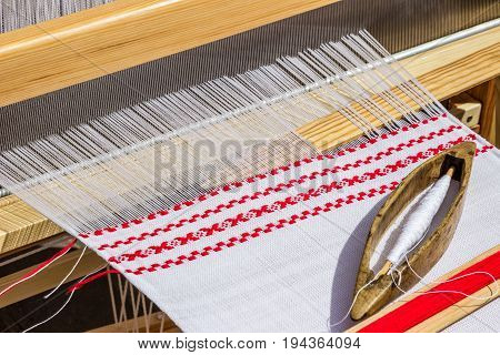weaving loom with linen handmade , handicraft