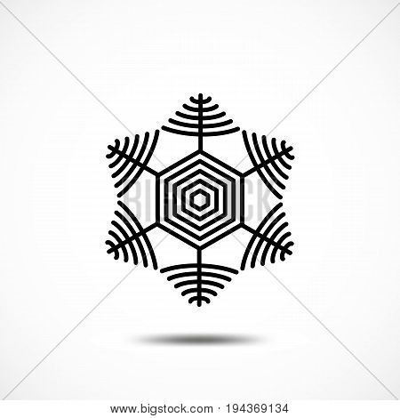 Snowflake Icon Isolated. Black Frozt Symbol on White Background. Icy Snow Element for Winter Design