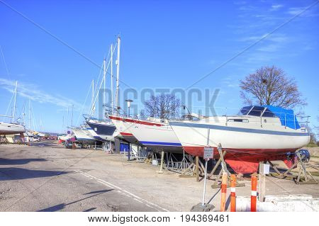 Drager Denmark - May 02.2013: Parking of boats on the shore of the Baltic sea