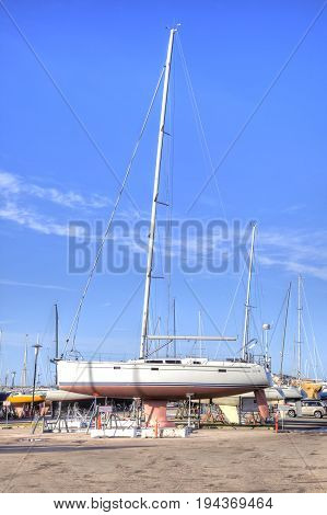 Drager Denmark - May 02.2013: Parking of boats on the shore of the Baltic sea