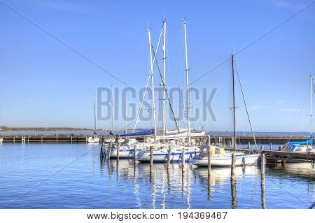 Drager Denmark - May 02.2013: Yacht parking in a bay near the village of Drager