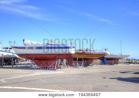 Drager Denmark - May 02.2013: Parking of boats on the shore of the Baltic sea