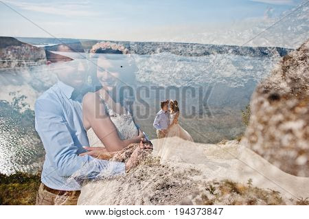 Lomographic Photo Of The Wedding Couple Hugging.