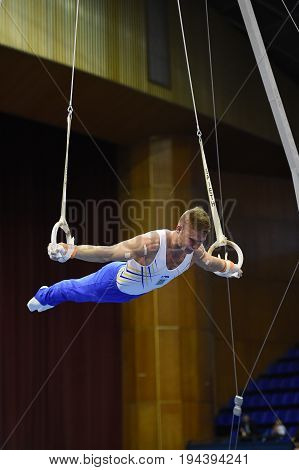Male Gymnast Performing On Pommel Horse