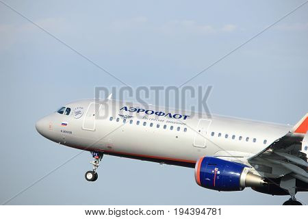 Amsterdam the Netherlands - July 6th 2017: VP-BFK Aeroflot - Russian Airlines Airbus A321 takeoff from Polderbaan runway Amsterdam Schiphol Airport
