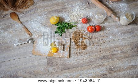 Kicthen Mess On The Wood Floor