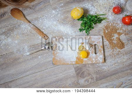 Kicthen Mess On The Wood Floor