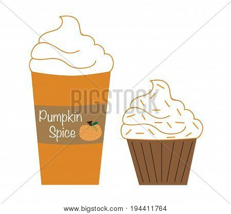 Pumpkin Pie Spice Latte Coffee and Cupcake