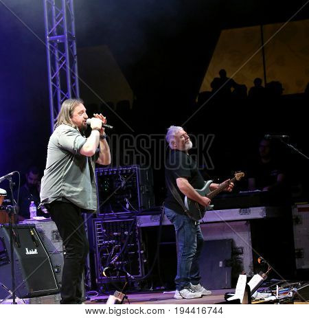 Bassano Del Grappa, Vi, Italy - April 29, 2017: Cilloni Yuri Vocalist And Falzone Cico Guitar Player