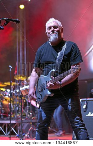 Bassano Del Grappa, Vi, Italy - April 29, 2017: Falzone Cico Of Nomadi An Italian Musical Band Plays