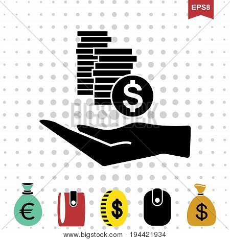 Money and HandIcon. Flat Sign of National USA and European Union Currency