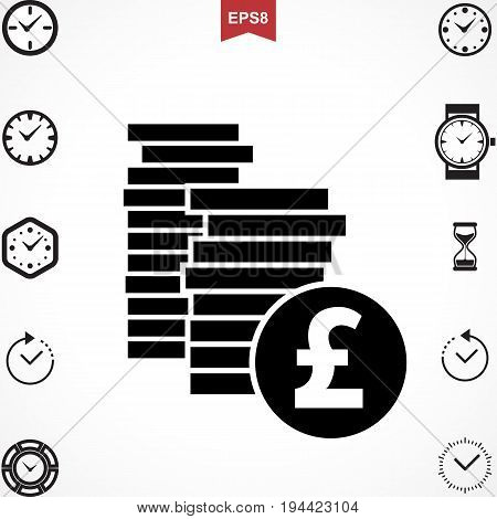 Money Pound Icon or Flat Sign. National UK CurrencySymbol Isolated