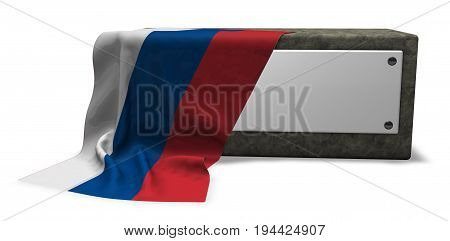stone socket with blank sign and flag of russia - 3d rendering
