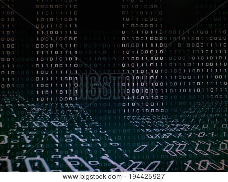 blue green binary code on computer screen. Blue green binary code background for internet, business, connection, technology and modern computer concepts.