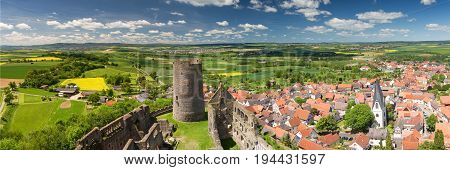Panorama of Castle Muenzenberg on a beautiful day Wetterau Hessen Germany