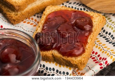 Breakfast Of Cherry Jam On Toast