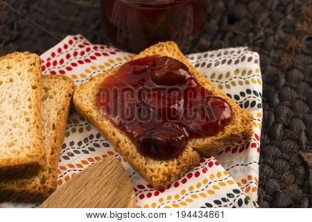 Breakfast Of Cherry Jam On Toast