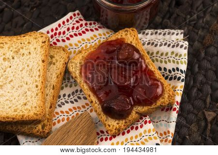 Breakfast Of Cherry Jam On Toast
