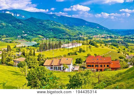 Picturesque Village Of Pazzon Valley And Mountains View