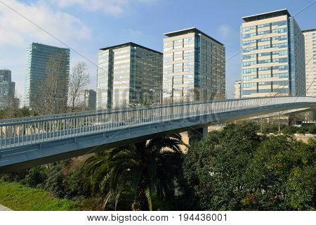 Bridge viandantes crossing the highway in the entry to Barcelona