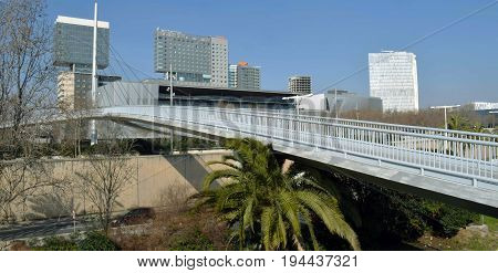 Bridge viandantes crossing the highway in the entry to Barcelona