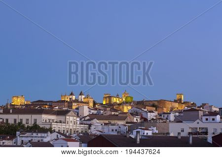 Caceres historic quarter taken from outskirts. Sunset
