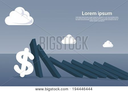 Chart Bar Falling On Dollar Sign Economic Fail Crisis Concept Flat Vector Illustration