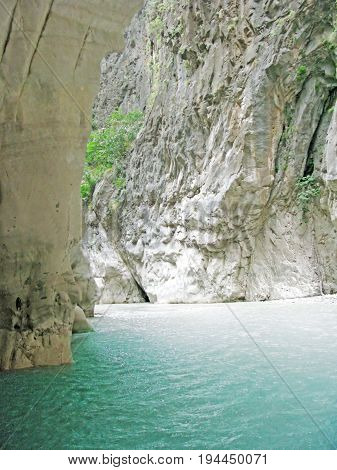 view inside saklikent canyon deep gorge turkey