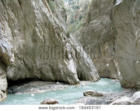 view inside saklikent canyon deep gorge turkey