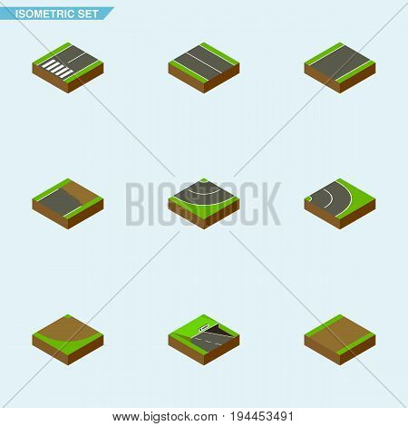 Isometric Road Set Of Footpath, Underground, Turn And Other Vector Objects. Also Includes Unfinished, Flat, Unilateral Elements.