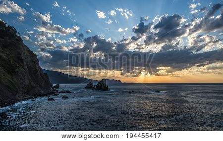 Clouds near San Juan de Gaztelugatxe hermitage at dusk Euskadi