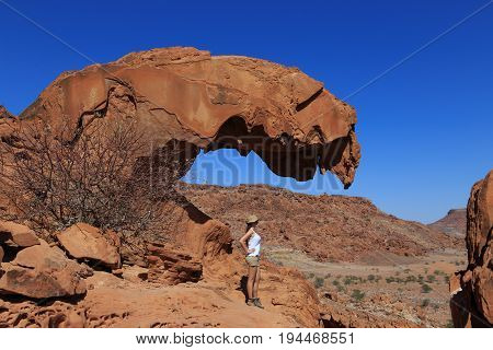 Tourist At Twyfelfontein, Unesco World Heritage Center, Namibia