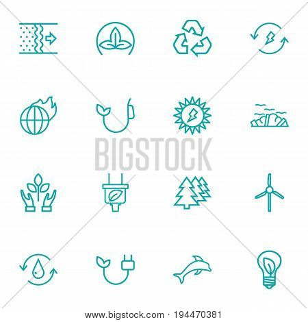 Set Of 16 Ecology Outline Icons Set.Collection Of Afforestation, Recycling, Global Warming And Other Elements.