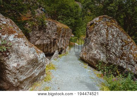 Hiking trail to glacier in Briksdalen Norway