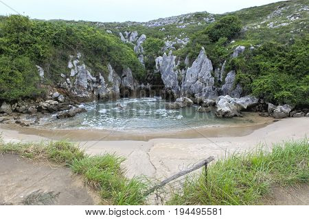 Emergence Of The Sea In Gulpiyuri Beach, Spain
