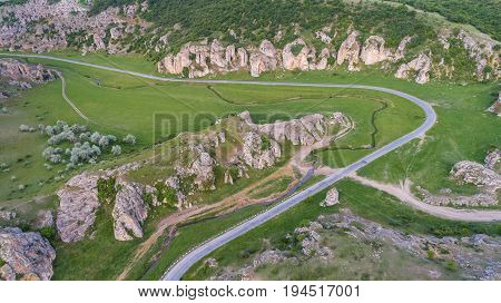 mountain landscape with some of the oldest limestone rock formations in Europe in Dobrogea Gorges (Cheile Dobrogei) Romania