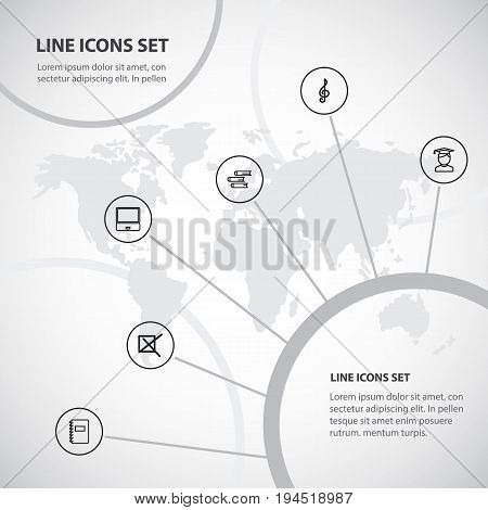 Set Of 6 Editable Teach Icons. Includes Symbols Such As Classbook, Student, Mark And More. Can Be Used For Web, Mobile, UI And Infographic Design.