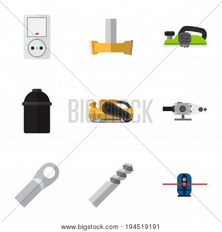 Set Of 9 Editable Instruments Icons. Includes Symbols Such As Holder, Sandblast, Auger. Can Be Used For Web, Mobile, UI And Infographic Design.