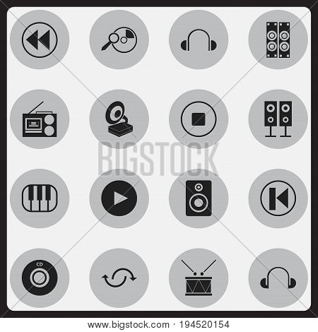 Set Of 16 Editable Mp3 Icons. Includes Symbols Such As Phonograph, Backward, Break Music And More. Can Be Used For Web, Mobile, UI And Infographic Design.