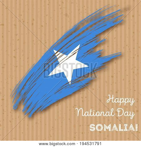 Somalia Independence Day Patriotic Design. Expressive Brush Stroke In National Flag Colors On Kraft