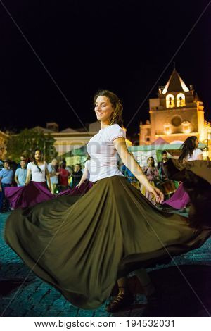 Elvas Portugal - jun 30 2017; Medieval dancers participate in the medieval festival of Elvas Portugal