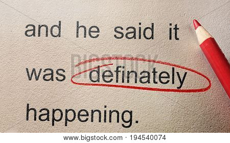 A spelling error circled in red pencil