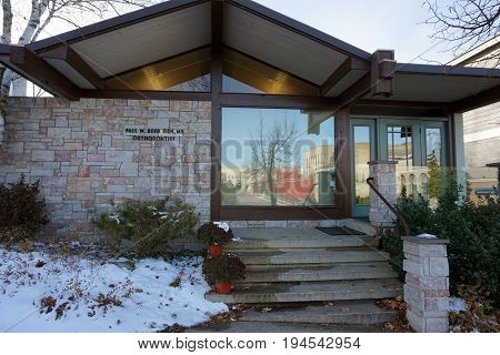 PETOSKEY, MICHIGAN / UNITED STATES - NOVEMBER 22, 2016: One may have one's teeth straightened by Paul W. Reed, DDS, MS, Orthodontist, in downtown Petoskey.