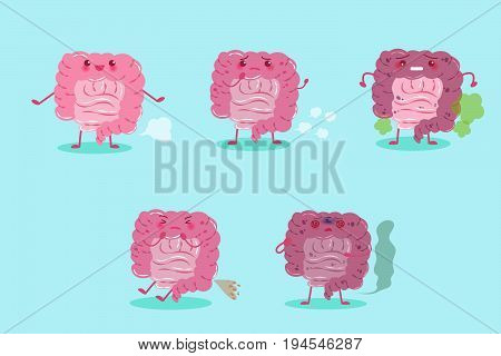 cute cartoon intestine with health concept on blue background