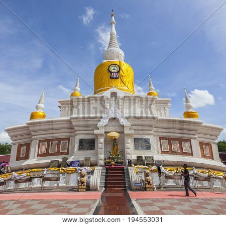 MAHASARAKHAM THAILAND - JULY82017 : thai buddhist praying around Prathat Nadun pagoda most important buddhism place in Mahasarakham province north eastern of thailand